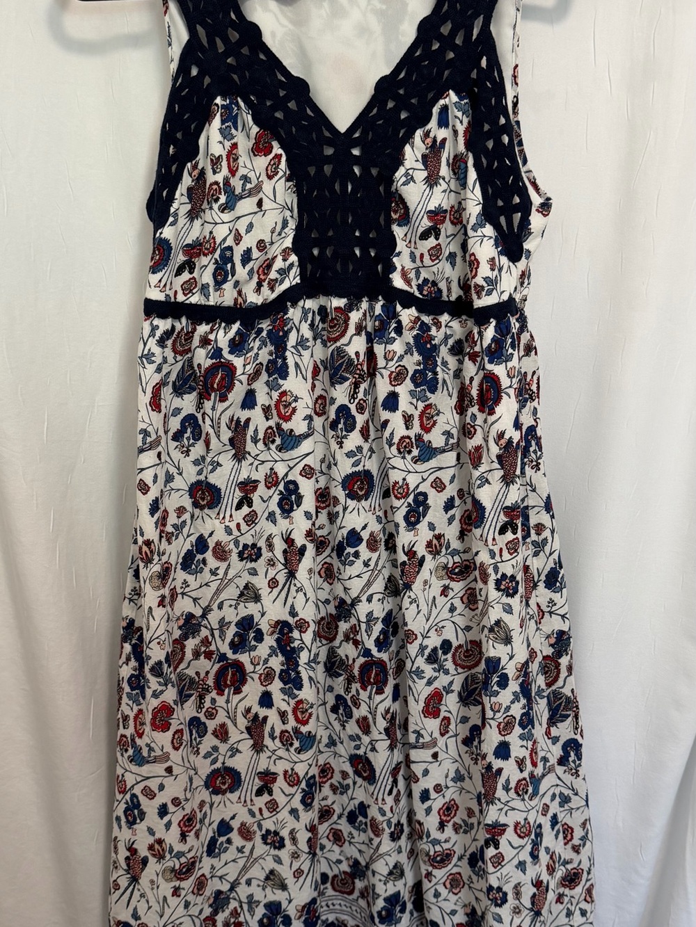 Sophie Max XL Floral Boho Dress Navy Crochet Trim